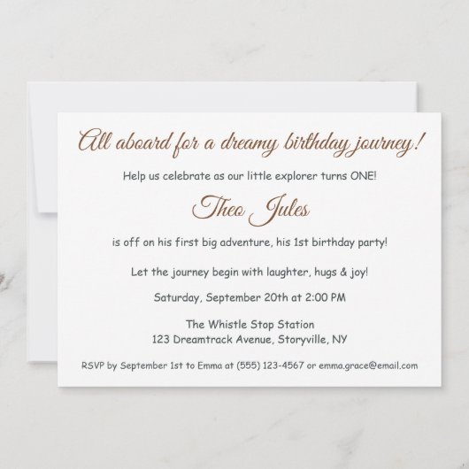 Little Train Lover - 1st Birthday Boy 招待状 (裏面)