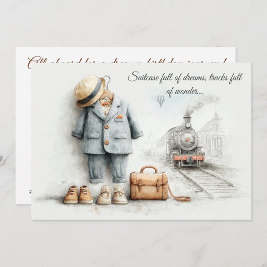 Little Train Lover - 1st Birthday Boy 招待状 (正面/裏面)