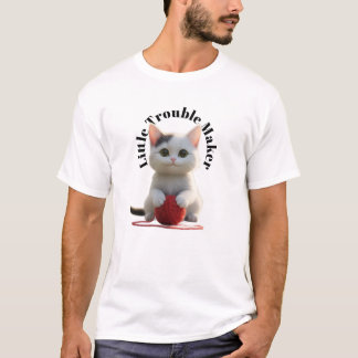 "Little Trouble Maker" Cute Kitten and Yarn  Tシャツ