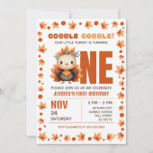 Little Turkey Autumn Thanksgiving 1st Birthday 招待状 (正面)