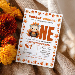 Little Turkey Autumn Thanksgiving 1st Birthday 招待状