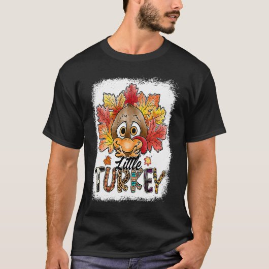 Little Turkey Fall Leaves Autumn Thanksgiving Wome Tシャツ (正面)
