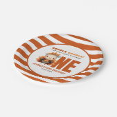 Little Turkey Gobble Thanksgiving 1st Birthday ペーパープレート (アングル)