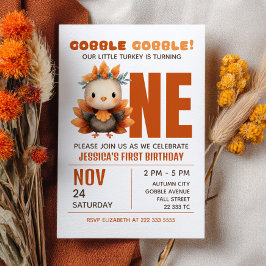 Little Turkey Gobble Thanksgiving 1st Birthday 招待状