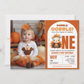 Little Turkey Thanksgiving 1st Birthday Photo 招待状 (正面)