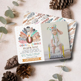 Little Turkey Thanksgiving Any Age誕生日写真 サンキューカード