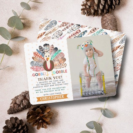 Little Turkey Thanksgiving Any Age誕生日写真 サンキューカード