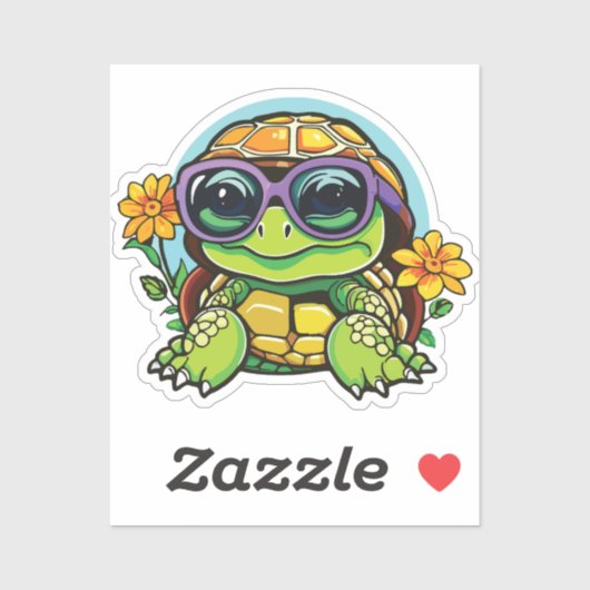 Little Turtle Sticker with Glasses - Smart Baby Tu シール (シート)
