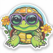 Little Turtle Sticker with Glasses - Smart Baby Tu シール (正面)
