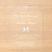 little white bow First Holy Communion アクリル招待状 (正面)