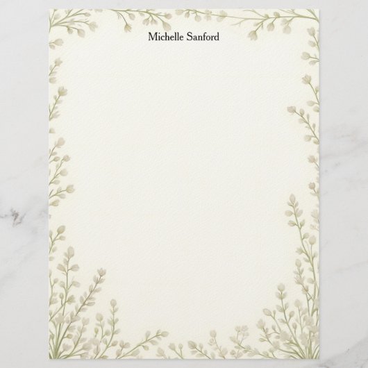 Little White Flowers Frame Stationery Paper レターヘッド (正面)