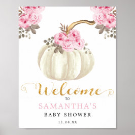 Little White Pumpkin Pink Floral Baby Shower ポスター