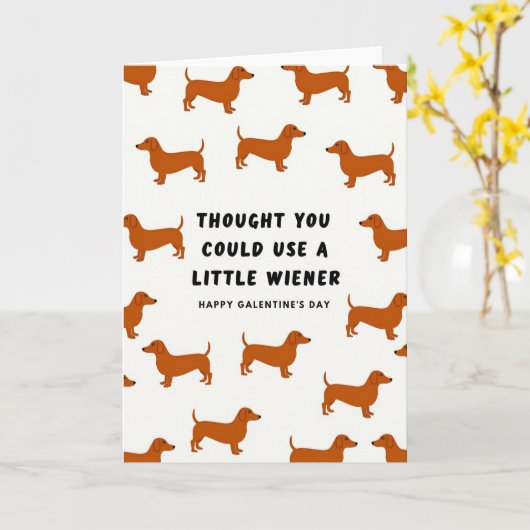 Little Wiener Dog Galentines Card カード (黄色い花)