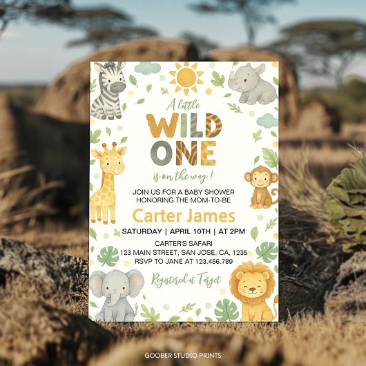 Little Wild One Safari Baby Shower 招待状