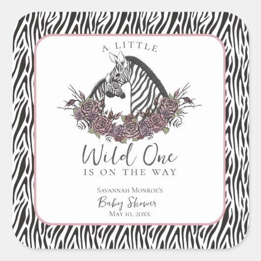 Little Wild One Zebra Safari Baby Shower Thank You スクエアシール (正面)