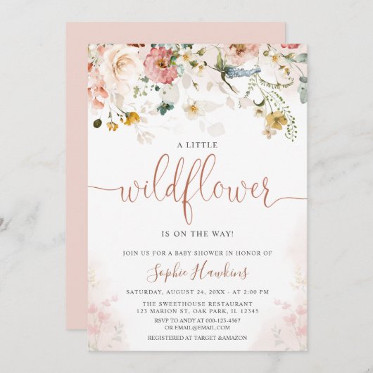 Little WildFlowerは赤ちゃんシャワーの途中にある 招待状 (正面/裏面)