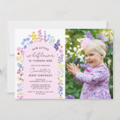 Little Wildflower Baby Girl 1st誕生日フォト 招待状 (正面)