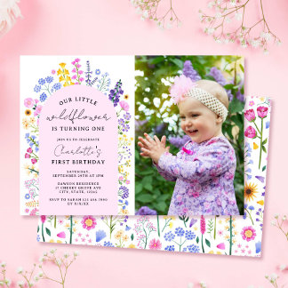 Little Wildflower Baby Girl 1st誕生日フォト 招待状