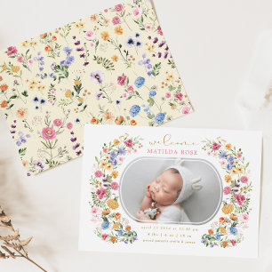 Little Wildflower Baby Girl Birth発表 招待状