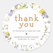 Little Wildflower Baby Shower ラウンドシール (正面)