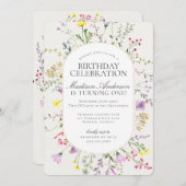 Little Wildflower Boho Floral Birthday Party 招待状 (正面/裏面)