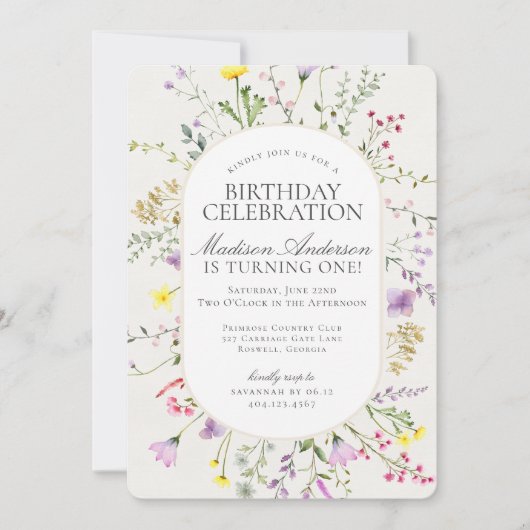 Little Wildflower Boho Floral Birthday Party 招待状 (正面)