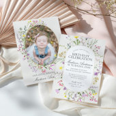 Little Wildflower Boho Floral Birthday Party 招待状