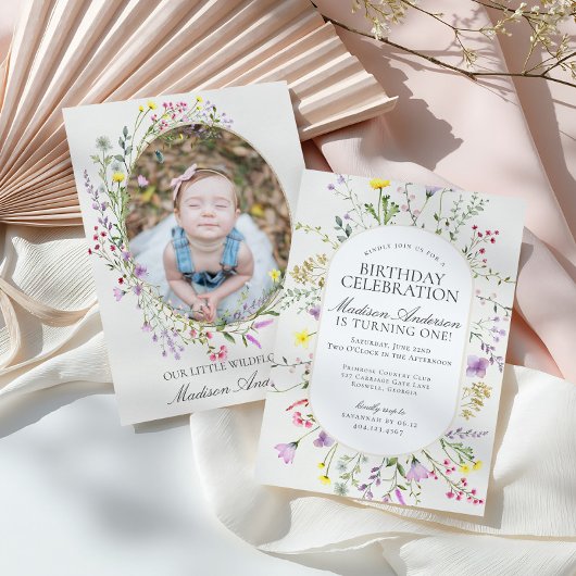 Little Wildflower Boho Floral Birthday Party 招待状