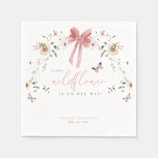 Little Wildflower Butterfly Girl Baby Shower スタンダードカクテルナプキン (正面)
