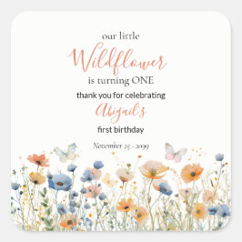 Little Wildflower Butterfly Meadow 1st Birthday スクエアシール