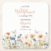 Little Wildflower Butterfly Meadow 1st Birthday スクエアペーパーコースター (正面)