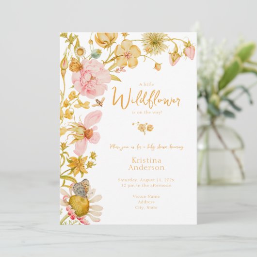 Little Wildflower Butterfly QRコードベビーシャワー 招待状 (スタンド正面)