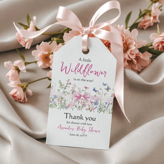 Little Wildflower Floral Girl Pink Bow Baby Shower ギフトタグ