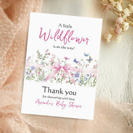 Little Wildflower Floral Girl Pink Bow Baby Shower サンキューカード