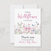 Little Wildflower Floral Girl Pink Bow Baby Shower サンキューカード (正面)