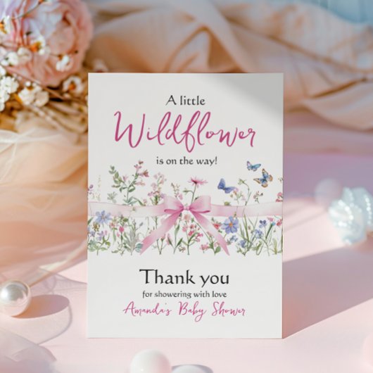 Little Wildflower Floral Girl Pink Bow Baby Shower ポストカード