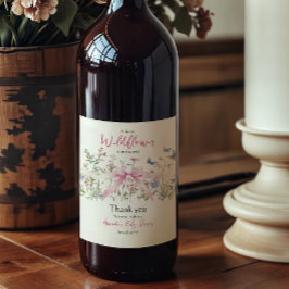 Little Wildflower Floral Girl Pink Bow Baby Shower ワインラベル