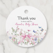 Little Wildflower Floral Pink Bow Girl Baby Shower フェイバータグ (正面)