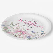 Little Wildflower Floral Pink Bow Girl Baby Shower ペーパープレート (アングル)