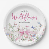 Little Wildflower Floral Pink Bow Girl Baby Shower ペーパープレート (正面)