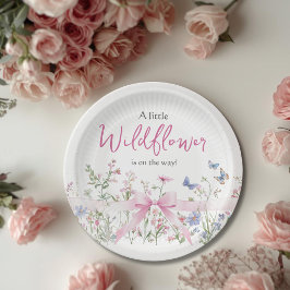Little Wildflower Floral Pink Bow Girl Baby Shower ペーパープレート