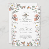 Little Wildflower Girl 1st Birthday 招待状 (正面/裏面)