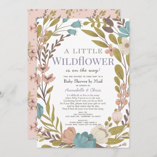 Little Wildflower Girl Baby Shower by Mail 招待状 (正面/裏面)