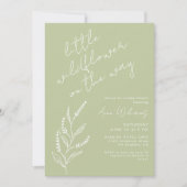 Little Wildflower Handdrawn Sage Green Baby Shower 招待状 (正面)