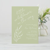 Little Wildflower Handdrawn Sage Green Baby Shower 招待状 (スタンド正面)