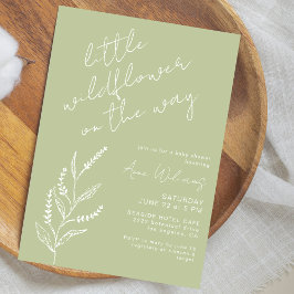 Little Wildflower Handdrawn Sage Green Baby Shower 招待状