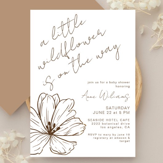Little Wildflower Neutral Handwritten Baby Shower 招待状