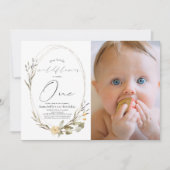 Little Wildflower Oval Girl 1st Birthday写真 招待状 (正面)