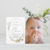 Little Wildflower Oval Girl 1st Birthday写真 招待状 (スタンド正面)