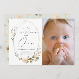 Little Wildflower Oval Girl 1st Birthday写真 招待状